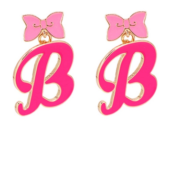 Epoxy "B" & Ribbon Dangle Earrings - Picture 1 of 1